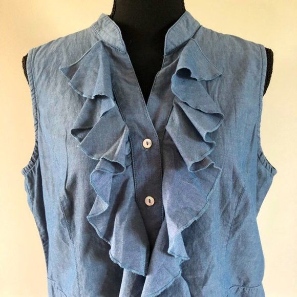 Womens Monteray Bay 100% Cotton button up ruffled sleeveless blouse size 12 - Picture 3 of 10